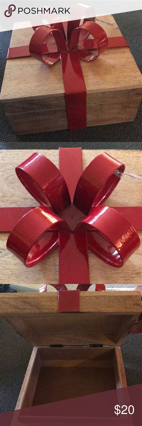 wooden box with red metal bow|Wooden Bow Box .